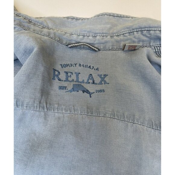 Tommy Bahama L Linen Button Up Shirt Relaxed Fit Blue Large - Picture 6 of 8